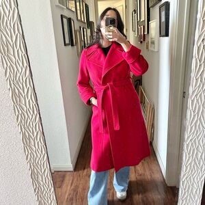 Vintage Pure Cashmere Women's Red Belted Maxi Coat Size Medium Petite